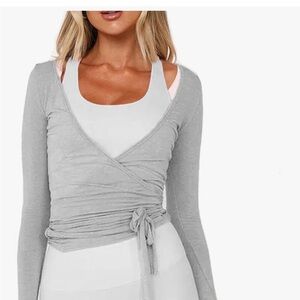 Gray Wrap Long Sleeve Top